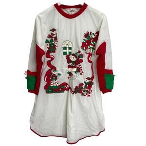 Vintage Beanzie Christmas Long Sleeve Sleep Night Shirt Bears Bells Presents L
